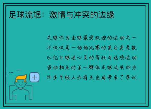 足球流氓：激情与冲突的边缘